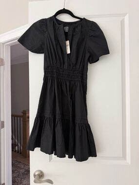 Anthropologie Black Mini Dress with Smocked Waist